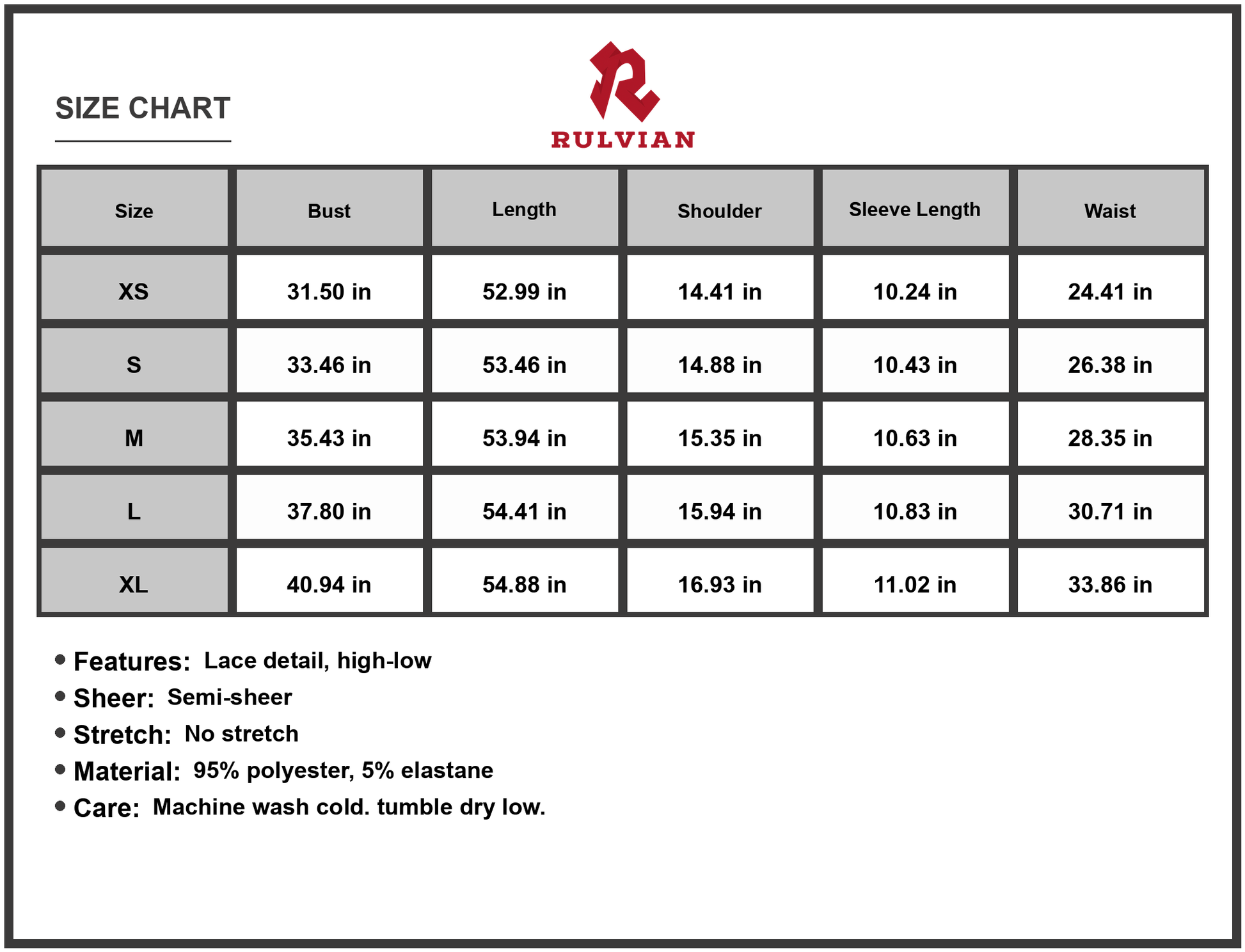 Size Chart - Gender: Women's