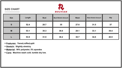 Size Chart - Womens Strapless Ruffle High Low Bodycon Dress with Tiered Silhouette and 90% Polyester 5% Spandex for Party Wear