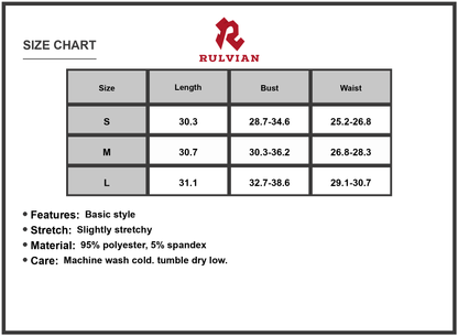 Size Chart - Women's Sleeveless Ruched Mini Tank Dress with Stretch 95% Polyester 5% Spandex Easy Care Machine Wash Cold For Everyday