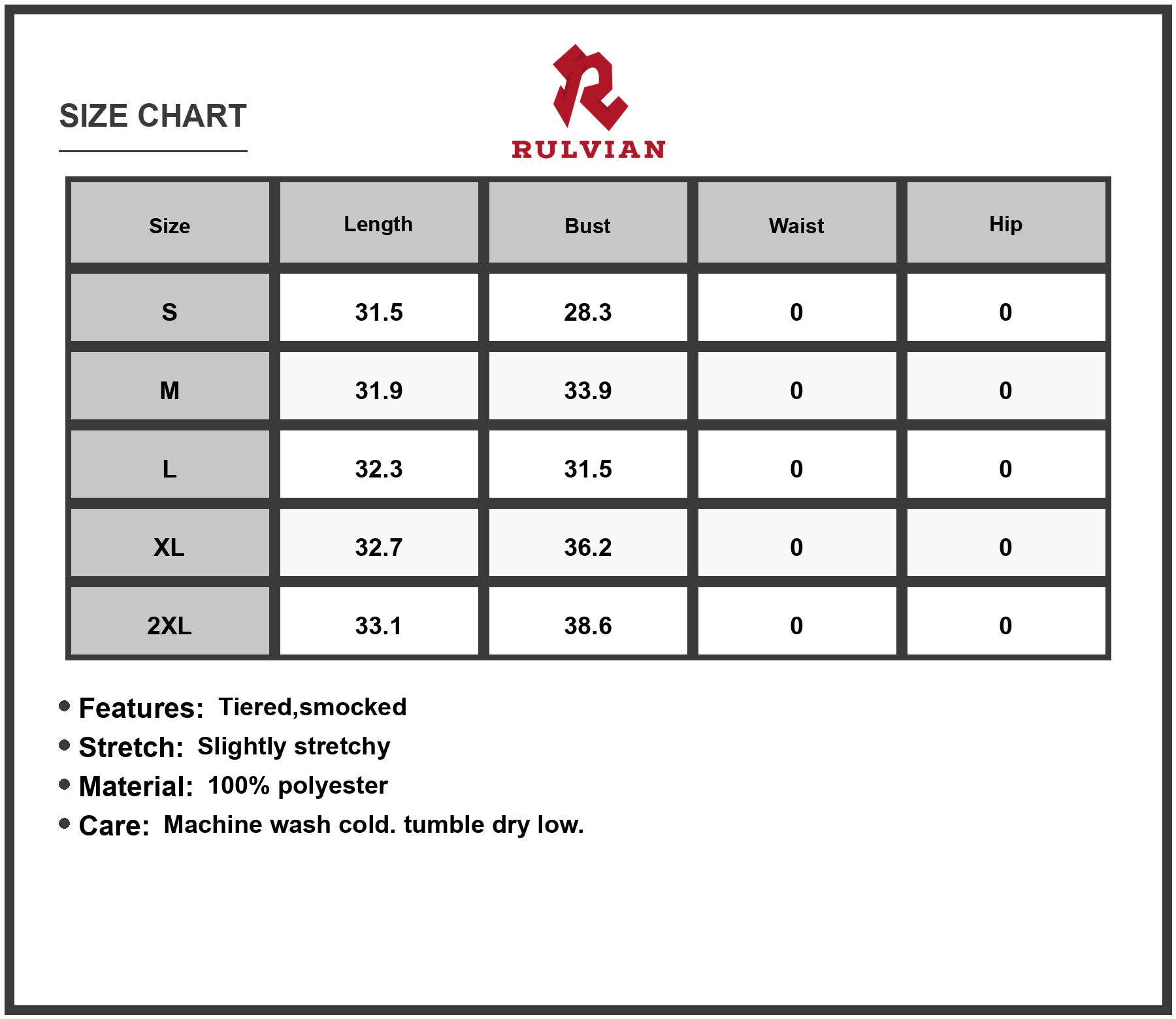 Size Chart - Women's Frill Textured Mini Cami Dress with Tiered Skirt Smocked Stretch Bodice 100% Polyester Lightweight and Easy Wear
