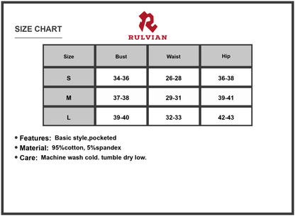 Size Chart - Women's Cami Mini Dress with Built in Romper Liner Pocketed Lightweight Summer Dress Everyday 95% Cotton 5% Spandex