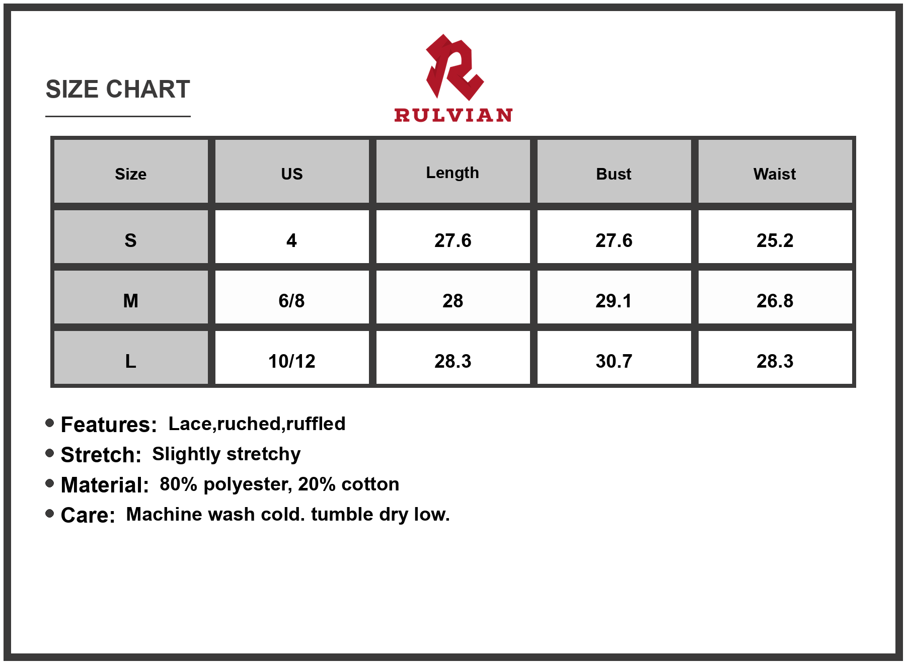 Size Chart - Women's Lace Ruched Mini Cami Dress with Ruffled Hem Elegant Nightwear Silhouette eighty % polyester twenty % cotton