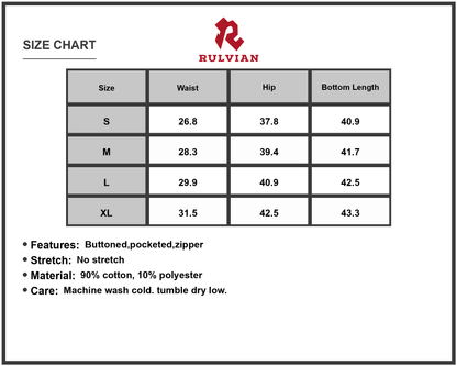 Size Chart - Men Loose Fit Cargo Jeans with Buttoned Zipper Pockets Durable Denim Pants for Everyday Casual Outdoor Work Comfort