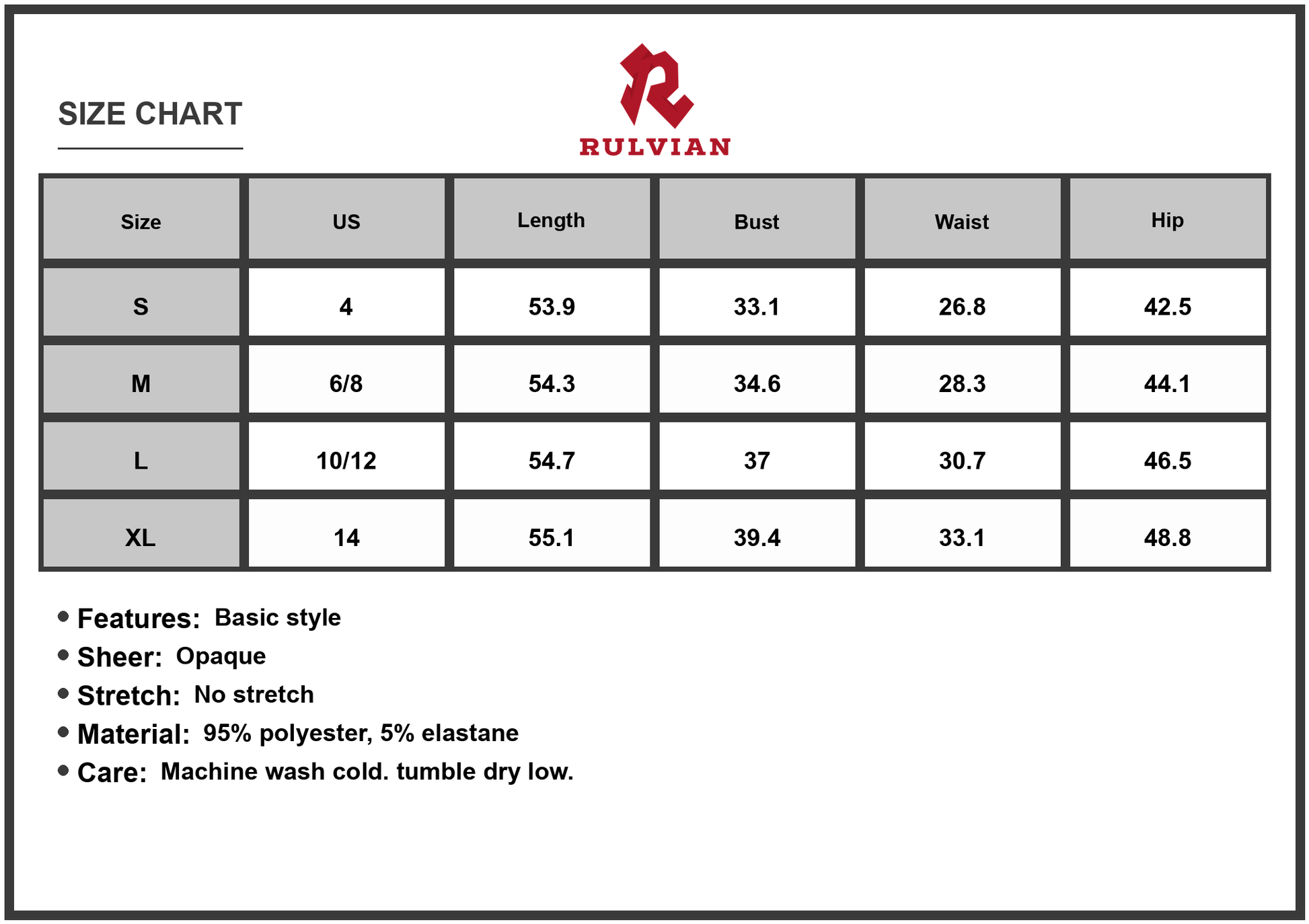 Size Chart - Gender Women's
