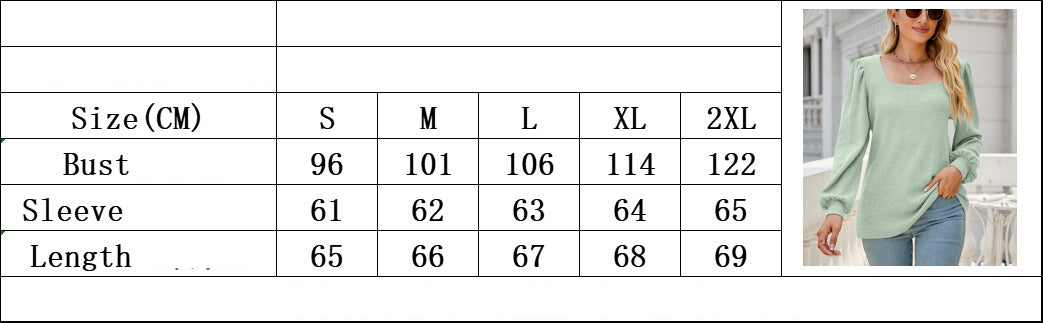 Size Chart - Women's U-neck Pleated Puff Sleeve Top Loose Casual Solid Color T-shirt