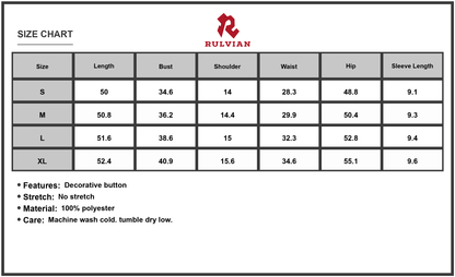 Size Chart - Women's Square Neck Puff Sleeve Midi Dress with Decorative Button Details and One Hundred Percent Polyester Fabric