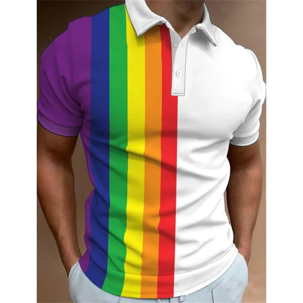 Men's 3D Rainbow Printing Summer Casual T Shirt Mesh Cloth 100% Polyester For Daily Leisure Wear All Day