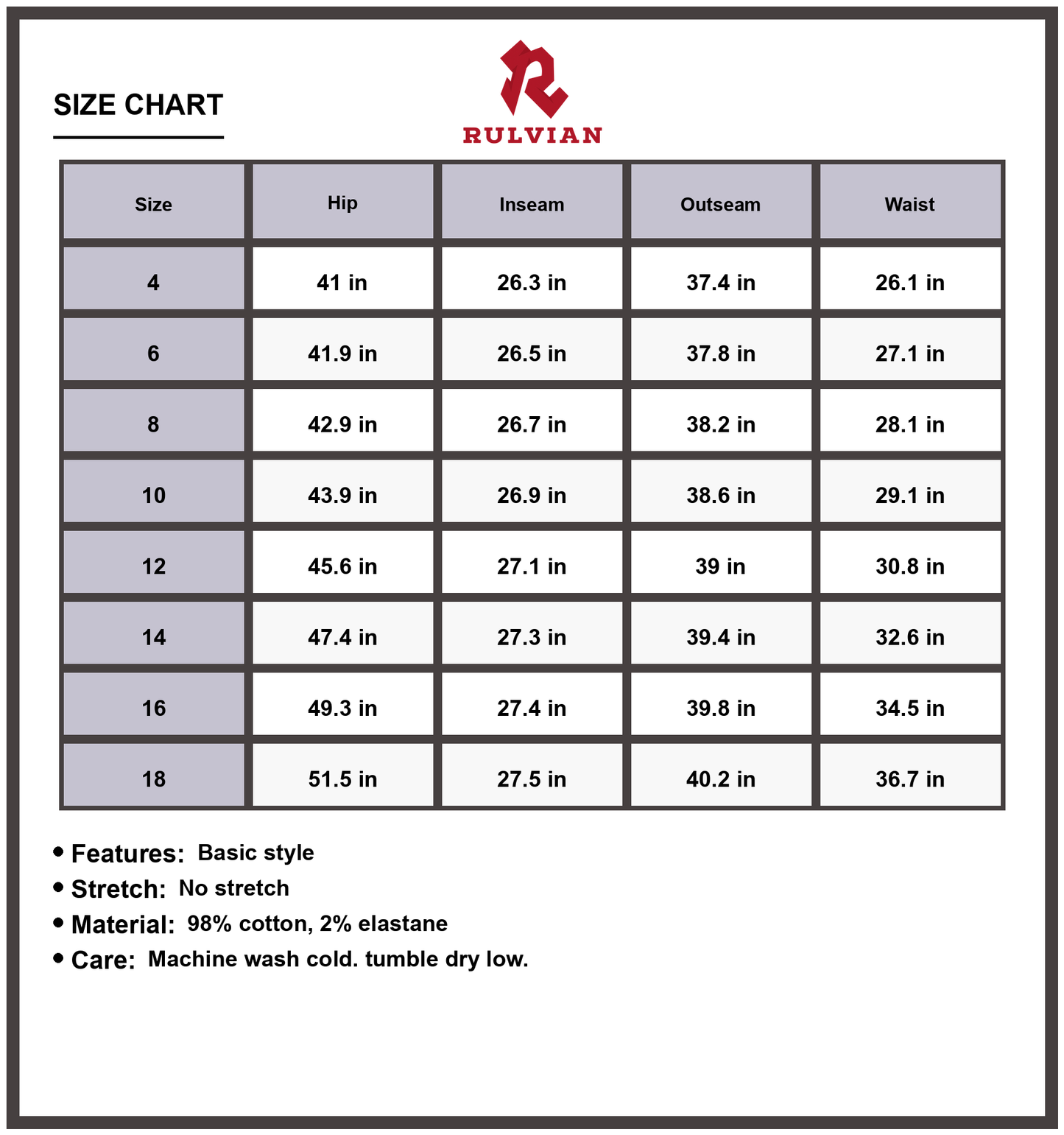 Size Chart - Women's High-Waist Straight Jeans No Stretch Premium Durable Denim Versatile Everyday Wear Classic Fit Timeless Appeal