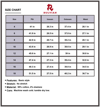Size Chart - Women's High-Waist Straight Jeans No Stretch Premium Durable Denim Versatile Everyday Wear Classic Fit Timeless Appeal