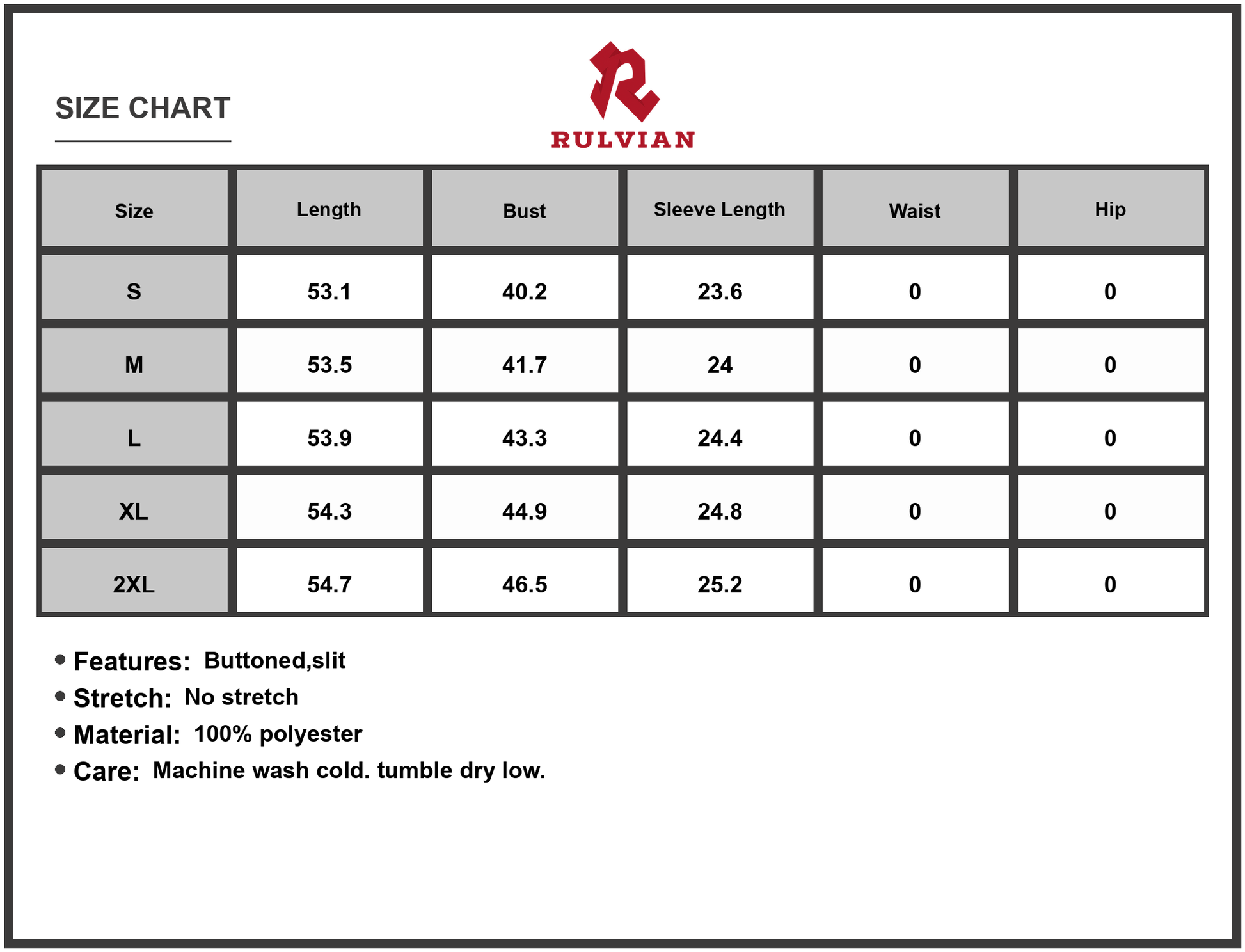 Size Chart - Women's Floral Print Long Sleeve Maxi Shirt Dress Buttoned Front Slit Elegant Everyday 100% Polyester Fabric Collection