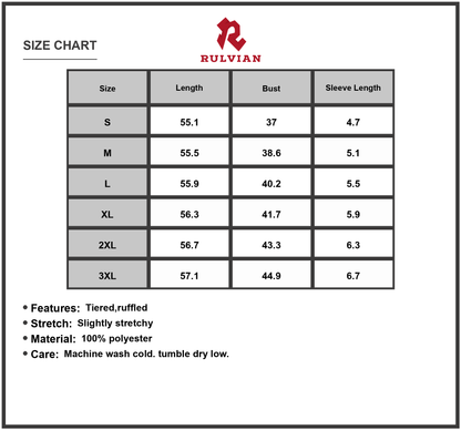 Size Chart - Women's Paisley Print Cap Sleeve Maxi Dress Plus Size Full Size Tiered Ruffle Stretch Not Lined 50% Polyester