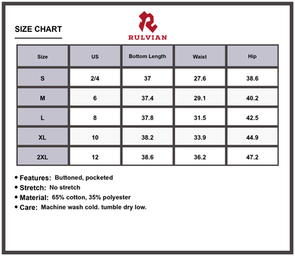 Size Chart - Women's Cropped Jeans Button Fly with Pockets Premium Durable Versatile Pants for Casual Everyday Wear Fashionable Outfit