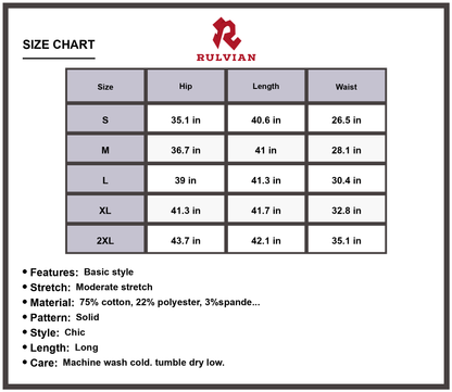 Size Chart - Women's Wide Leg Long Jeans Chic Solid Casual Everyday Pants Premium High Quality Durable Versatile Modern Fit