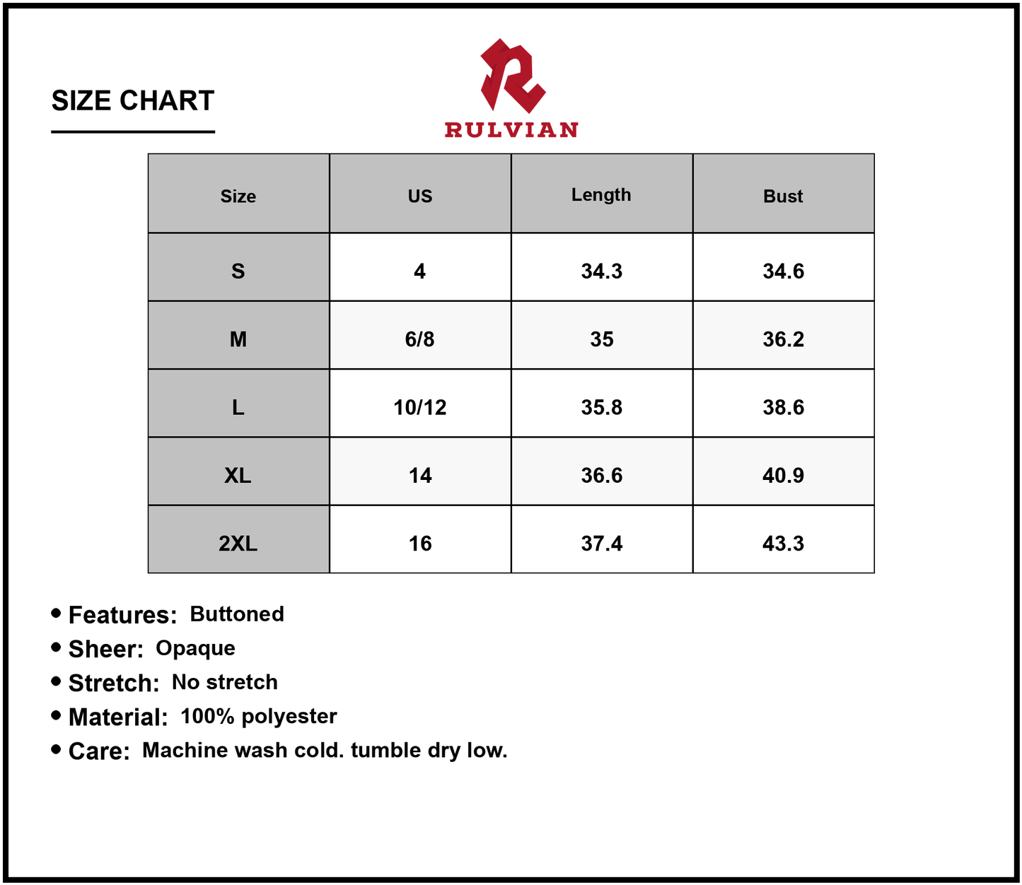 Size Chart - Womens Button Up V Neck Cap Sleeve Mini Dress 100% Polyester Lightweight Everyday Wear For Daytime Events Stylish