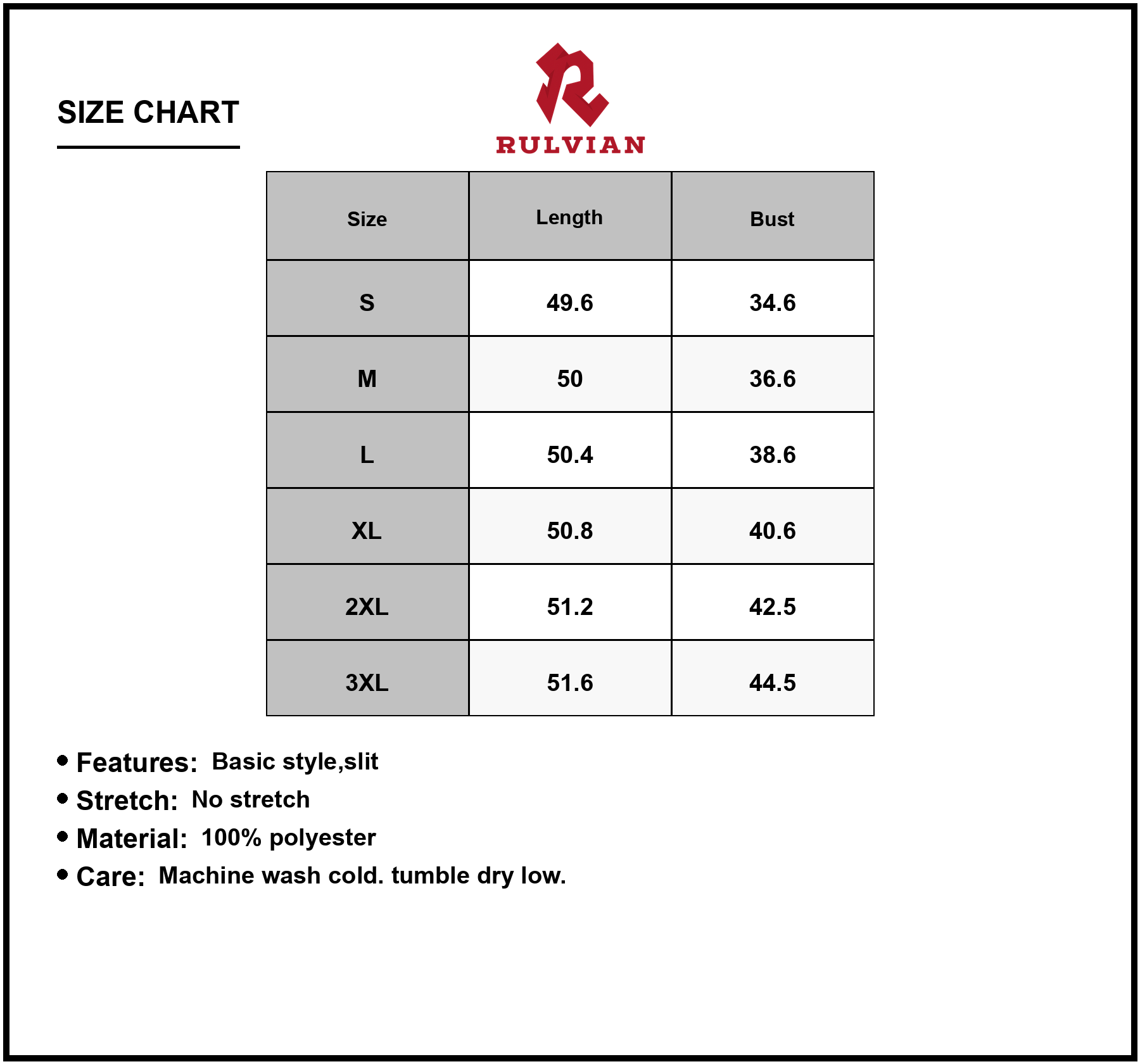 Size Chart - Women's Full Size V Neck Short Sleeve Printed Slit Tee Dress for Everyday Wear 100% Polyester Fabric Plus Size