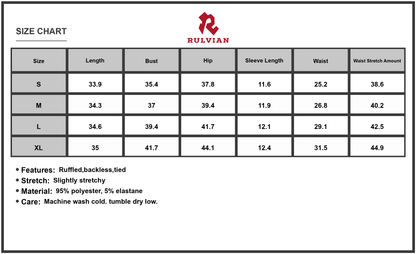 Size Chart - Women's Floral Print Square Neck Mini Dress Backless Stretch Ninety Five Percent Polyester and Five Percent Elastane
