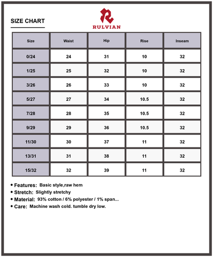 Size Chart - Women's High Waisted Straight Leg Frayed Hem Cell Phone Pocket Premium Durable Denim Jeans Versatile Everyday Casual
