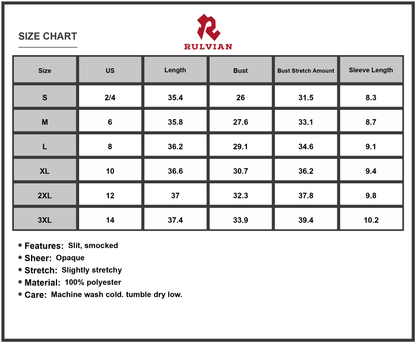 Size Chart - Women's Midi Dress with Slit Plaid Short Sleeve Versatile Everyday Wear Lightweight Easy Care 100% Polyester