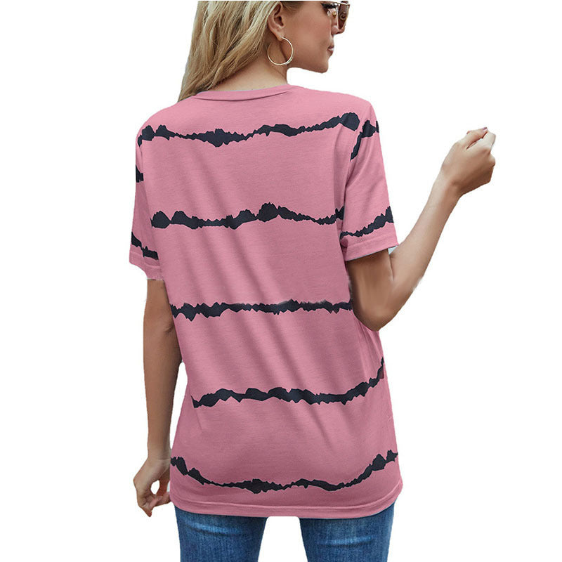 Womens Casual Striped Print Short Sleeve T Shirt Top Polyester % Fabric for Everyday Comfort and Easy Care