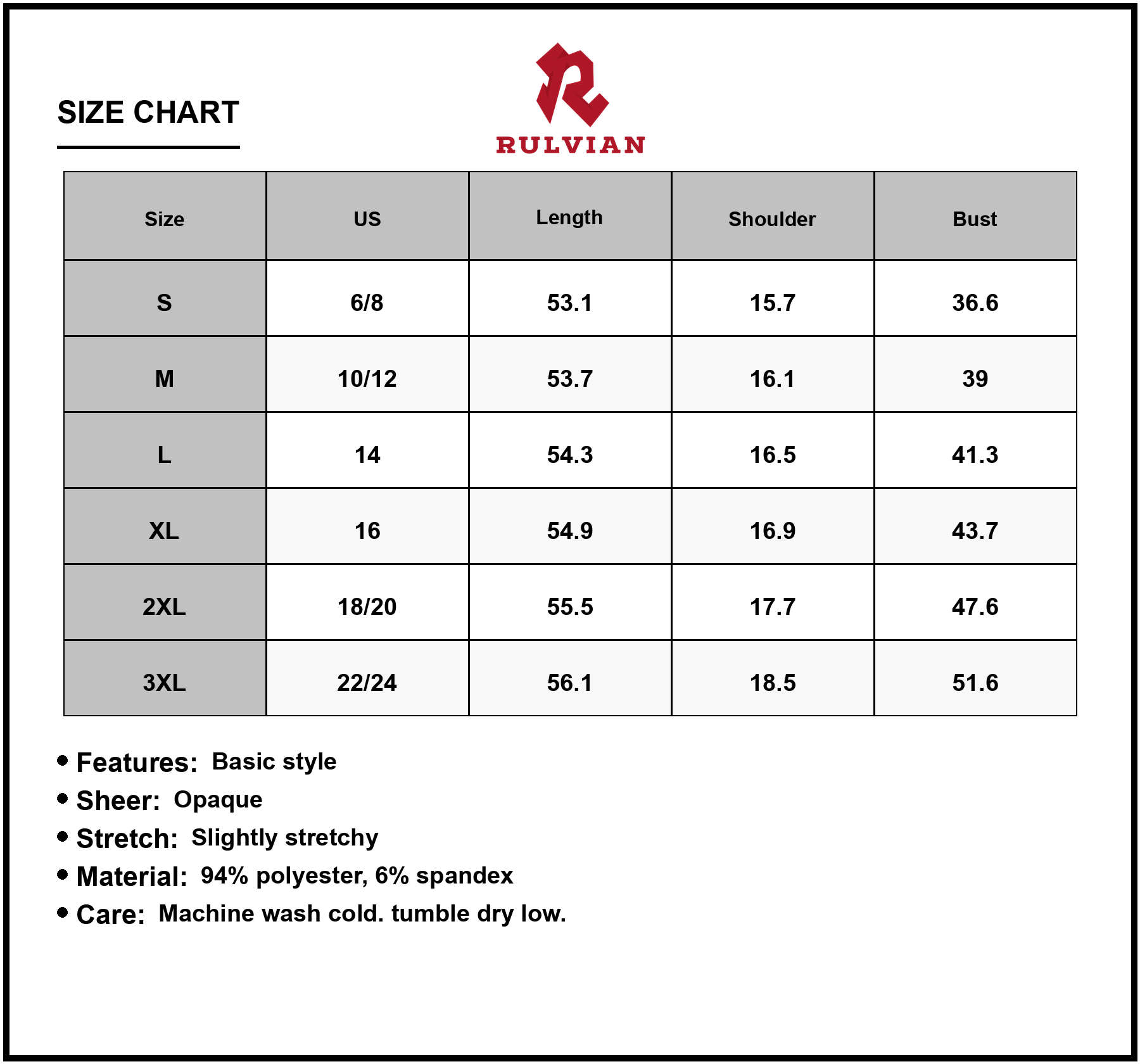 Size Chart - Women's Sleeveless Maxi Dress with Mock Neck Texture and Elegant Full Length Silhouette 94% polyester 6% spandex