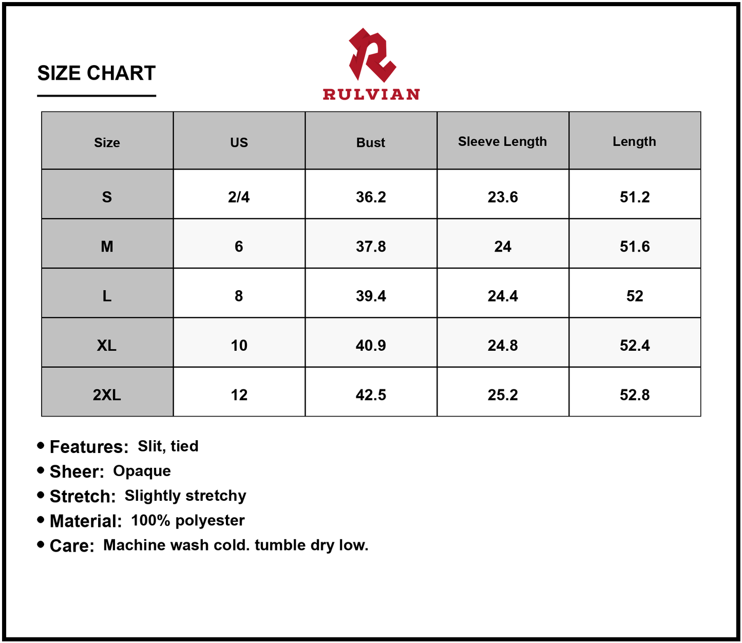 Size Chart - Women's Slit Plaid Tie Neck Long Sleeve Maxi Dress 100% Polyester Comfortable Flowy Silhouette For Everyday Occasion