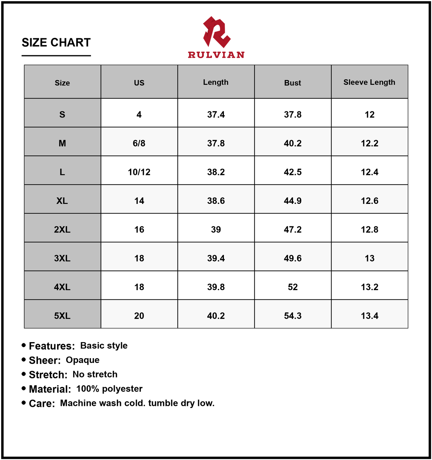 Size Chart - Women's full size round neck half sleeve dress with pockets crafted in one hundred percent polyester fabric for