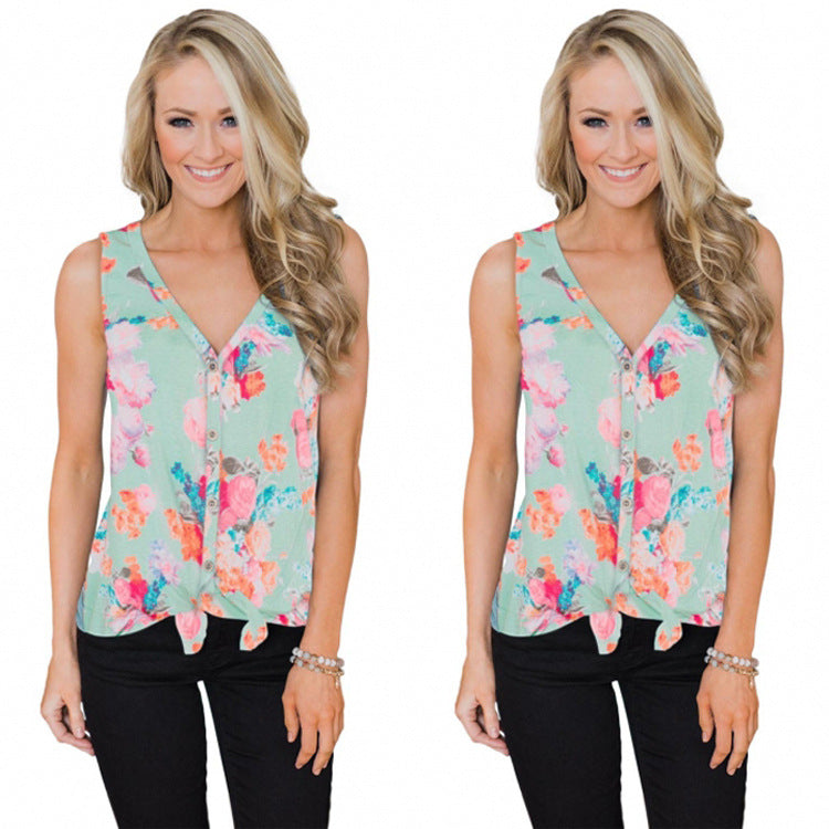 Men's Sleeveless Button Embellished Print Top In 71% Polyester Blend Fabric For Casual Everyday Wear