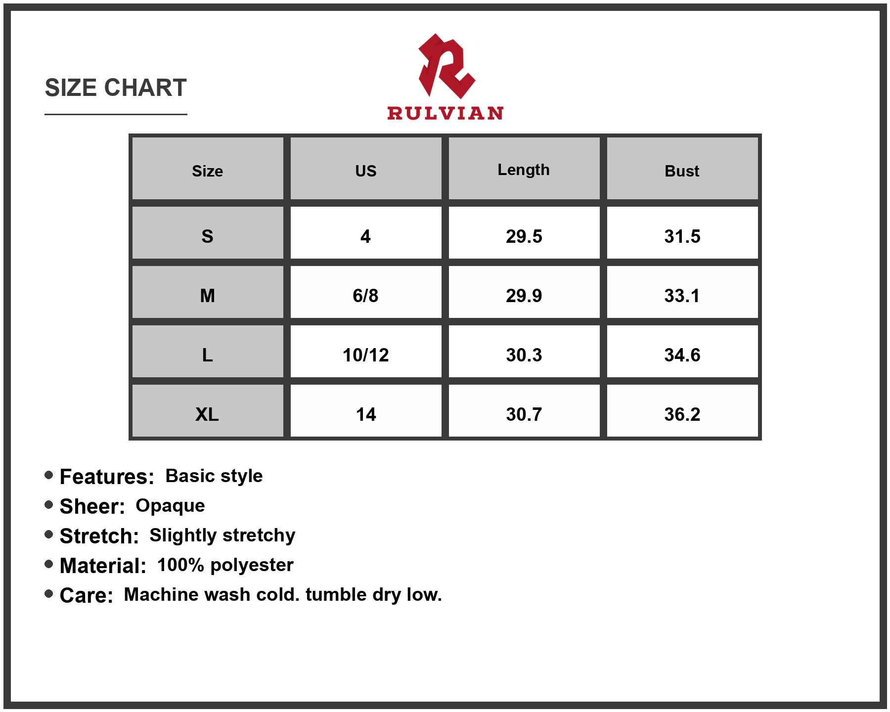 Size Chart - Womens Heathered Mock Neck Long Sleeve Mini Dress for Everyday Wear with Soft Silhouette 100% Polyester Fabric