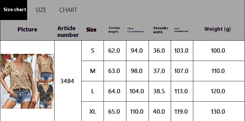 Size Chart - Women's V-neck Lace Printed Shirt