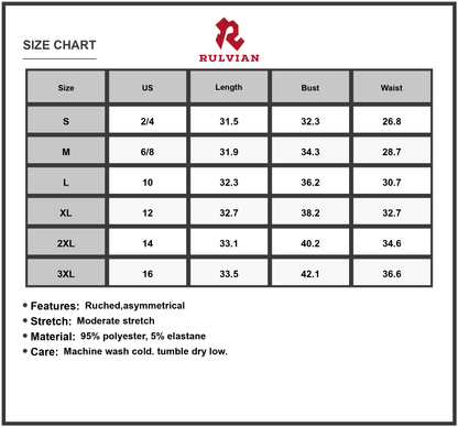 Size Chart - Women's Plus Size Ruched Round Neck Sleeveless Dress with Moderate Stretch 95% polyester and 5% elastane for comfort