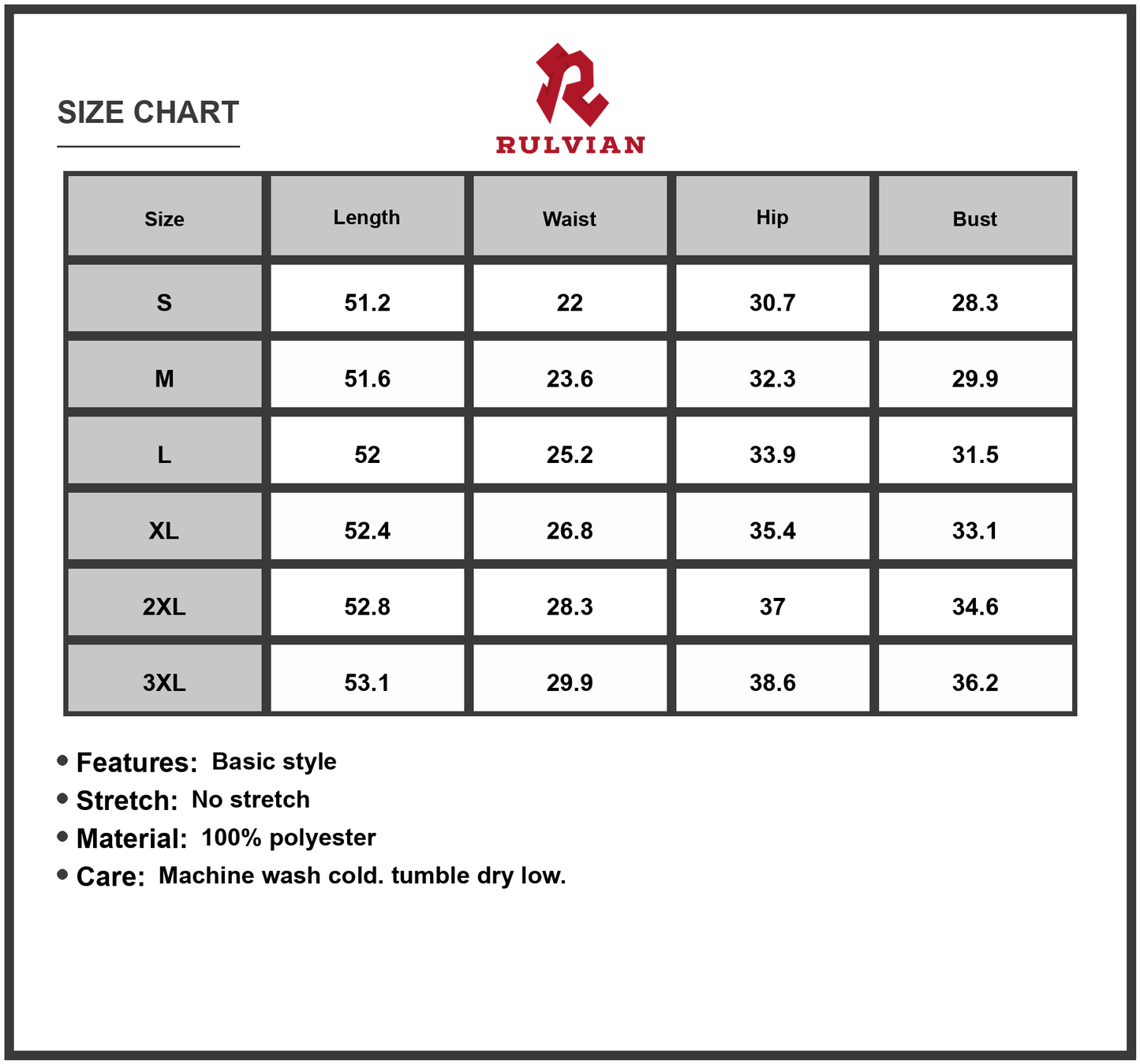 Size Chart - Women's Deep V Neck Printed Dress Plus Size with Polyester Fabric 100% for Stylish Everyday Wear Machine Washable