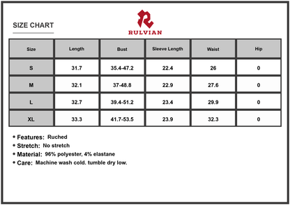 Size Chart - Women's Ruched V Neck Balloon Sleeve Dress with 96% Polyester and 4% Elastane for Soft Sheen and Comfortable Fit