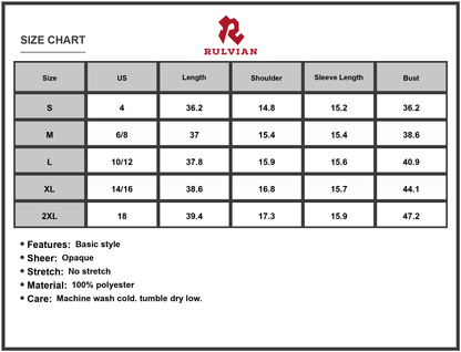 Size Chart - Women's Printed Notched Three Quarter Sleeve Tiered Dress Polyester 100% Fabric Easy Care Everyday Wear Casual