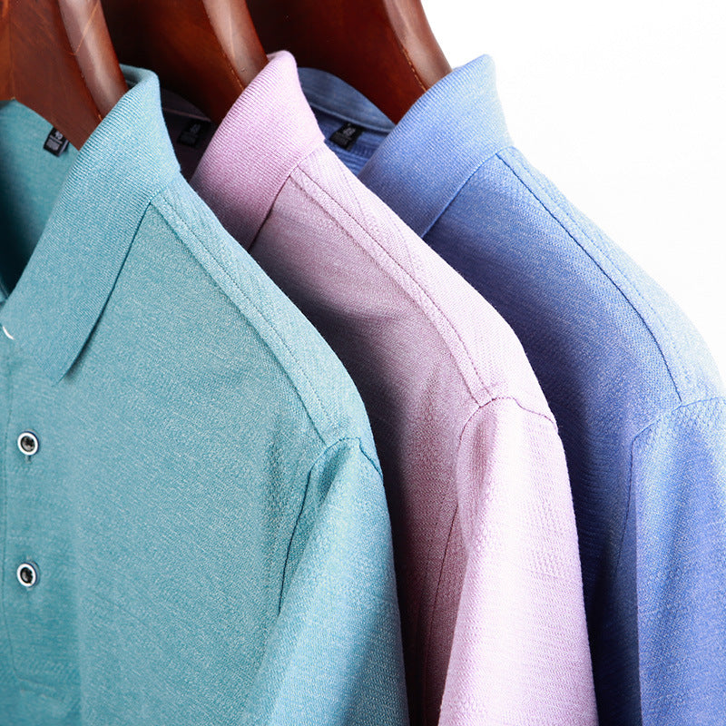 Men's Lapel Ice Silk Polo Shirt Cotton Blend Eighty Percent Cotton And Twenty Percent Ice Silk