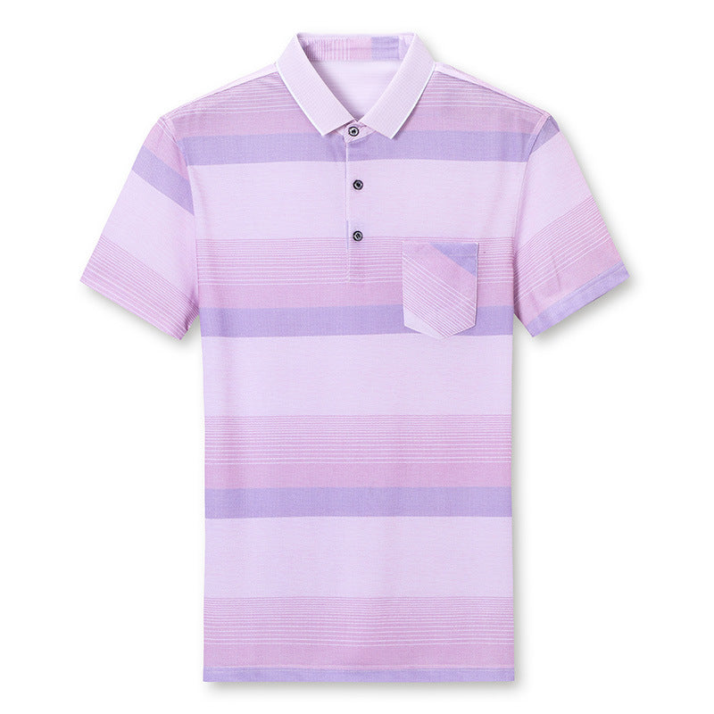Men's Short Sleeve Lapel Polo Shirt For Summer Lightweight Stylish In Pink Gray Or Blue 93.5% Polyester