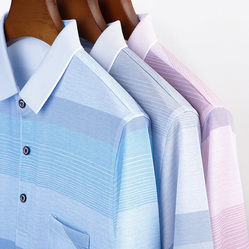 Men's Short Sleeve Lapel Polo Shirt For Summer Lightweight Stylish In Pink Gray Or Blue 93.5% Polyester