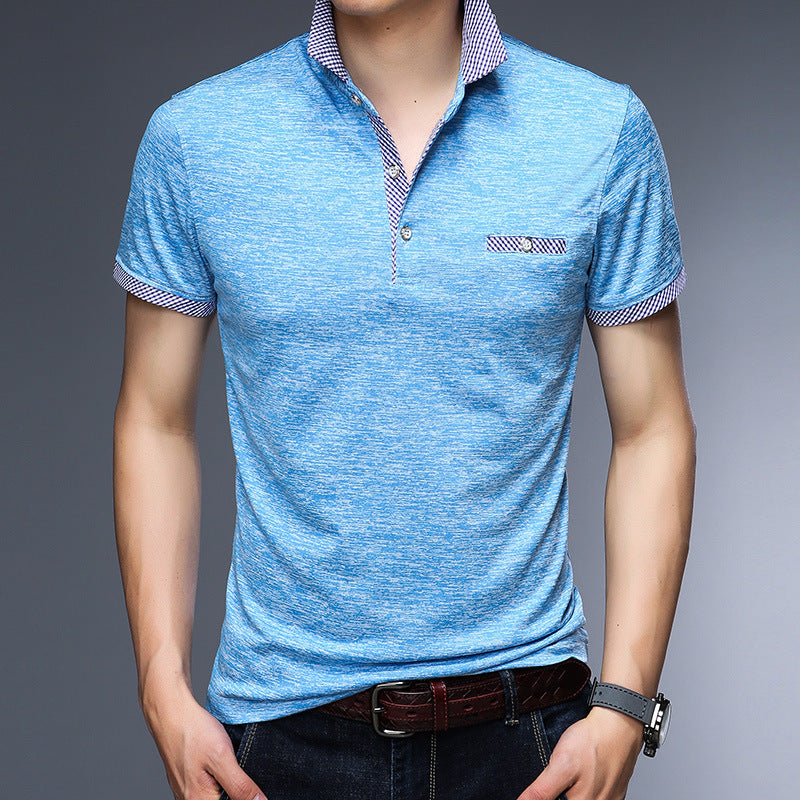 Men's Short Sleeve Lapel Polo Shirt Slim Fit Top in Pink Gray Blue Ninety Five Percent Polyester Everyday