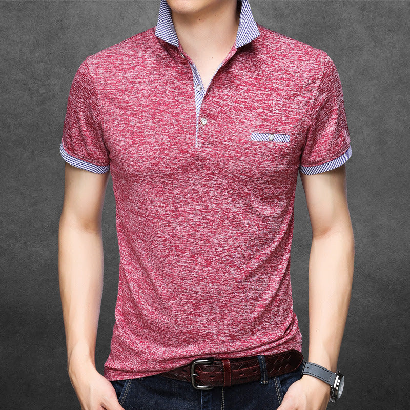 Men's Short Sleeve Lapel Polo Shirt Slim Fit Top in Pink Gray Blue Ninety Five Percent Polyester Everyday