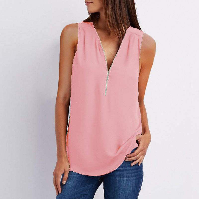 Women's V Neck Sleeveless Chiffon Shirt with Polyester Fabric Chiffon % Polyester for Everyday Comfort