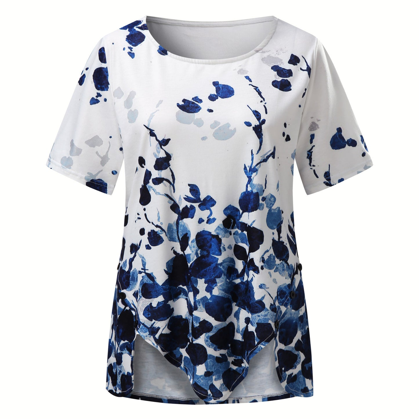 Men's Round Neck Irregular Hem Short Sleeves Shirt in Seventy One to Eighty Percent Polyester and Cotton