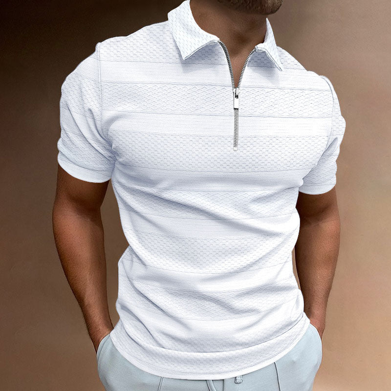 Men's Summer Short Sleeve Lapel Shirt Solid Color Casual Jacquard Top 50% Spandex Chemical Fiber Blend