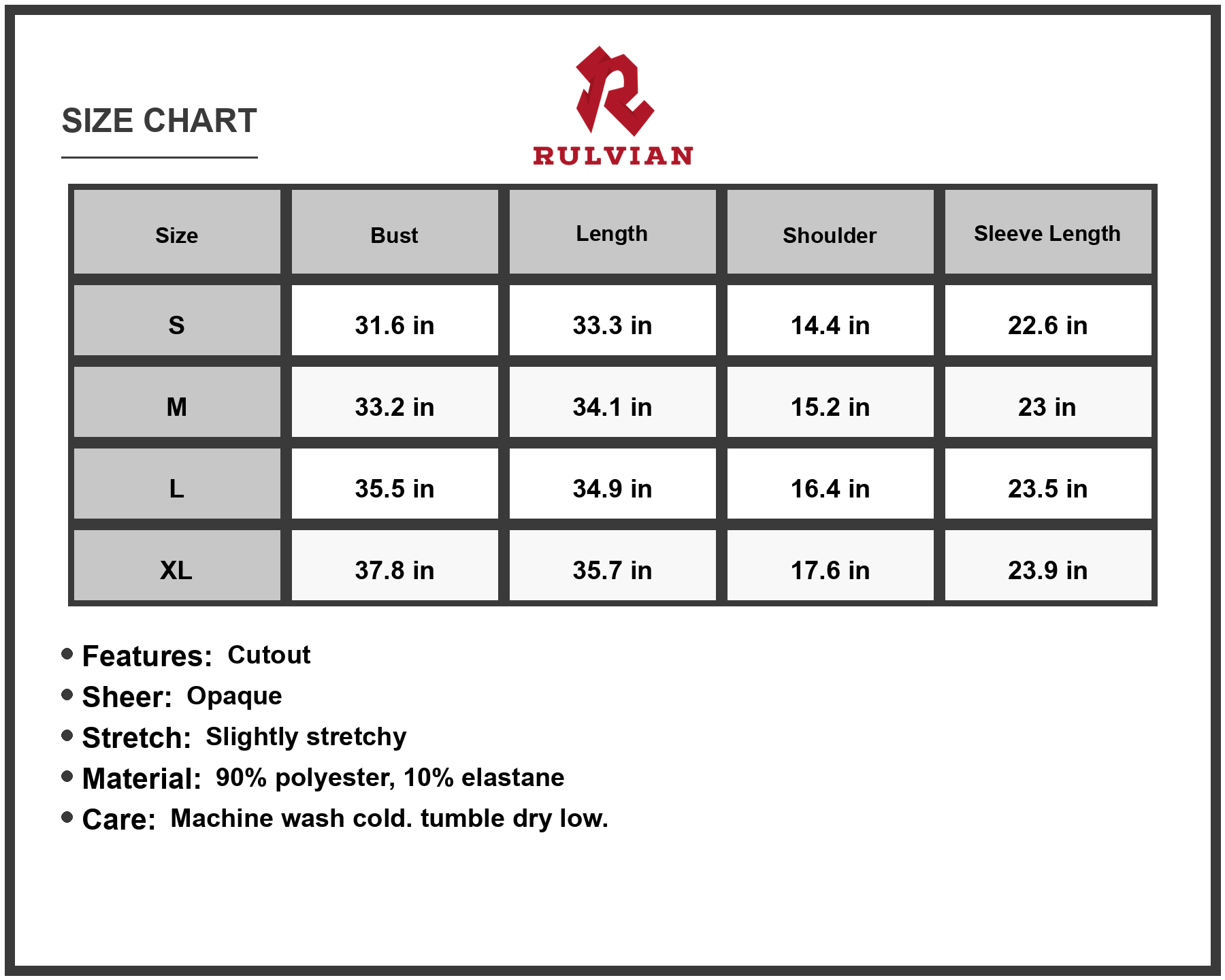 Size Chart - Women's Honey Long Sleeve Ribbed Mini Dress with Cutout Opaque Stretch 90% Polyester 10% Elastane for Everyday Chic