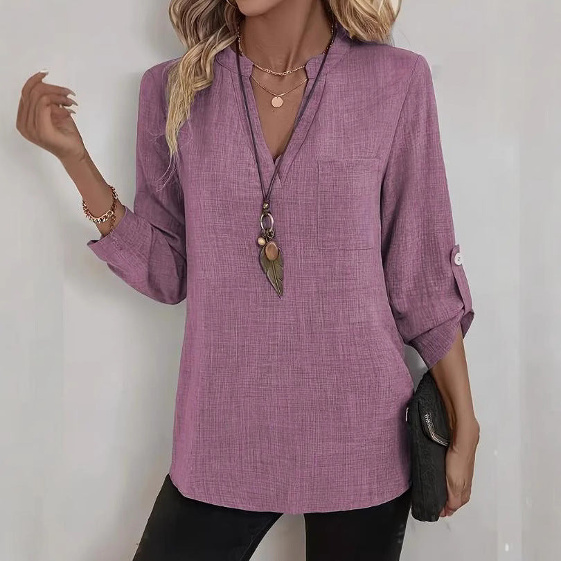 Men's Loose Fit V Neck Solid Color T Shirt 100% Polyester Casual Style Green Blue Khaki Purple White