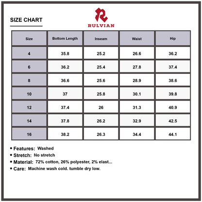 Size Chart - Women's Star Embroidered High Waist Wide Leg Jeans Washed Denim Premium Durable Modern Trendy Versatile Fashion Apparel