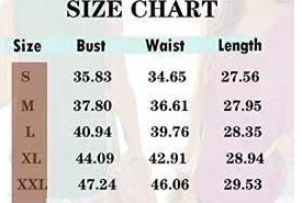 Size Chart - VNeck Tuxedo Sleeveless Solid Color Tank Top TShirt