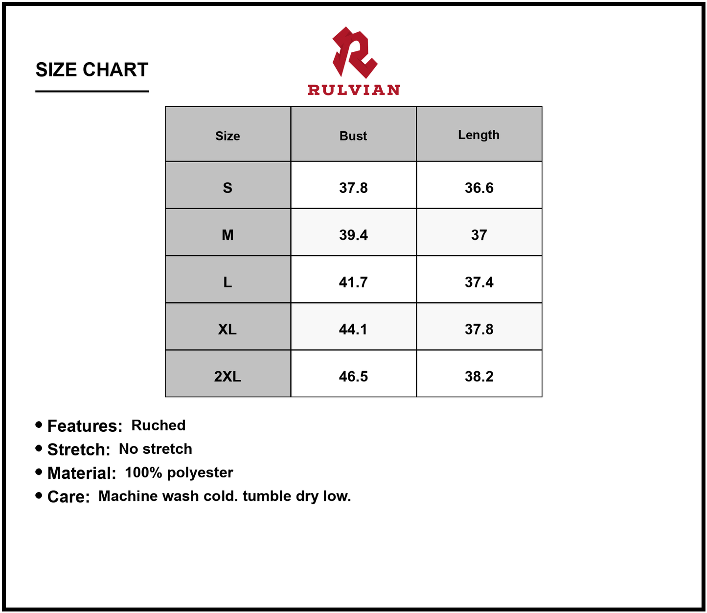 Size Chart - Women's V-Neck Flutter Sleeve Summer Dress 100% Polyester Ruched Silhouette Lightweight Breathable Machine Wash Cold