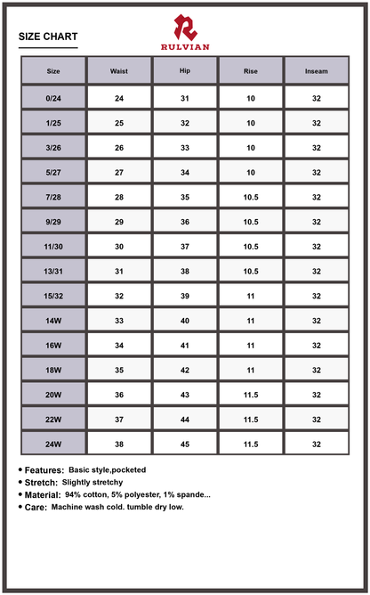 Size Chart - Women's Plus Size High-Waisted Straight Leg Jeans Classic Vintage Blue Wash Premium Denim Seam Detail Versatile Fit