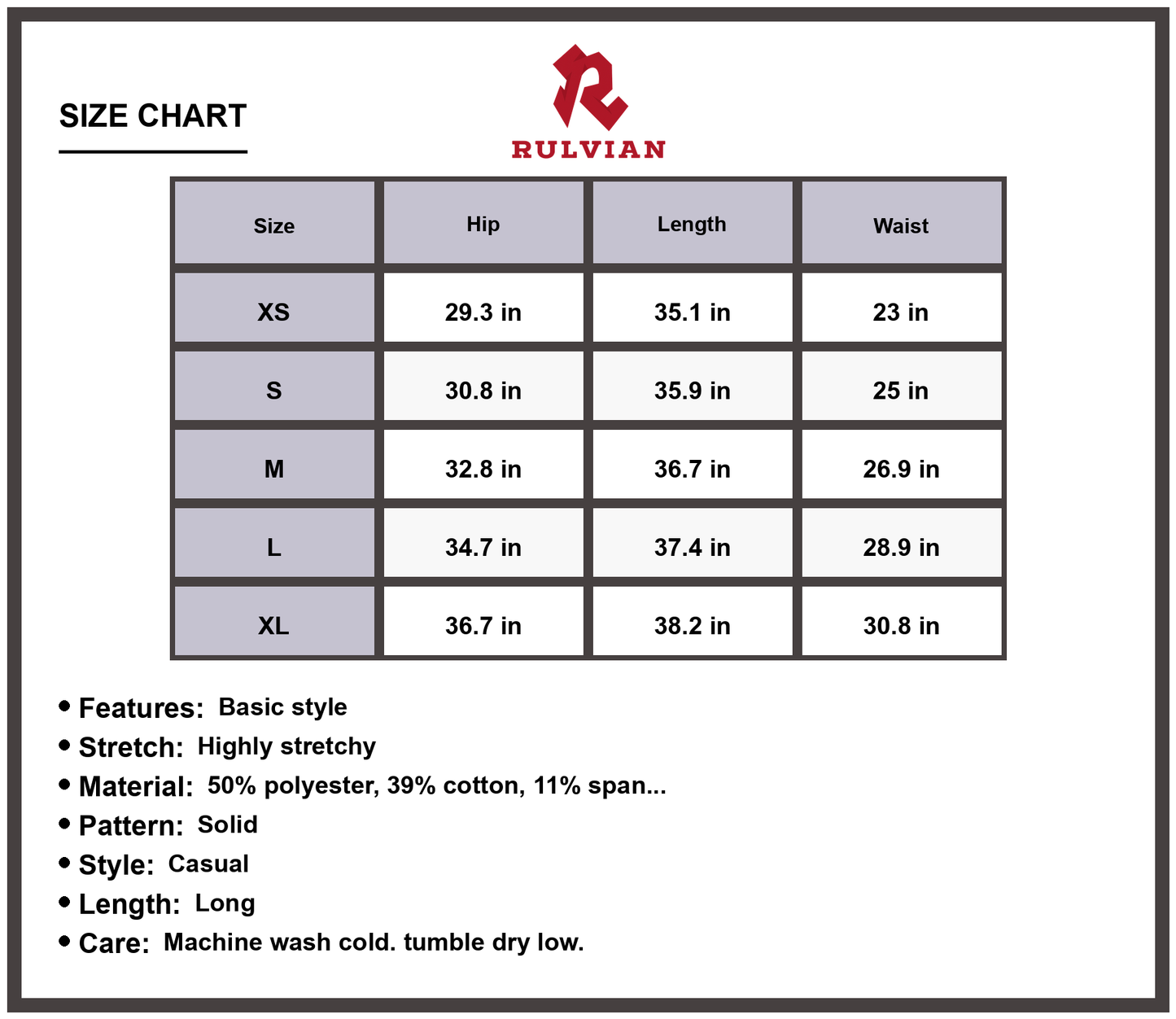 Size Chart - Women's High Waist Cropped Jeans Highly Stretchy Solid Color Premium Durable Casual Everyday Fashion Versatile Modern