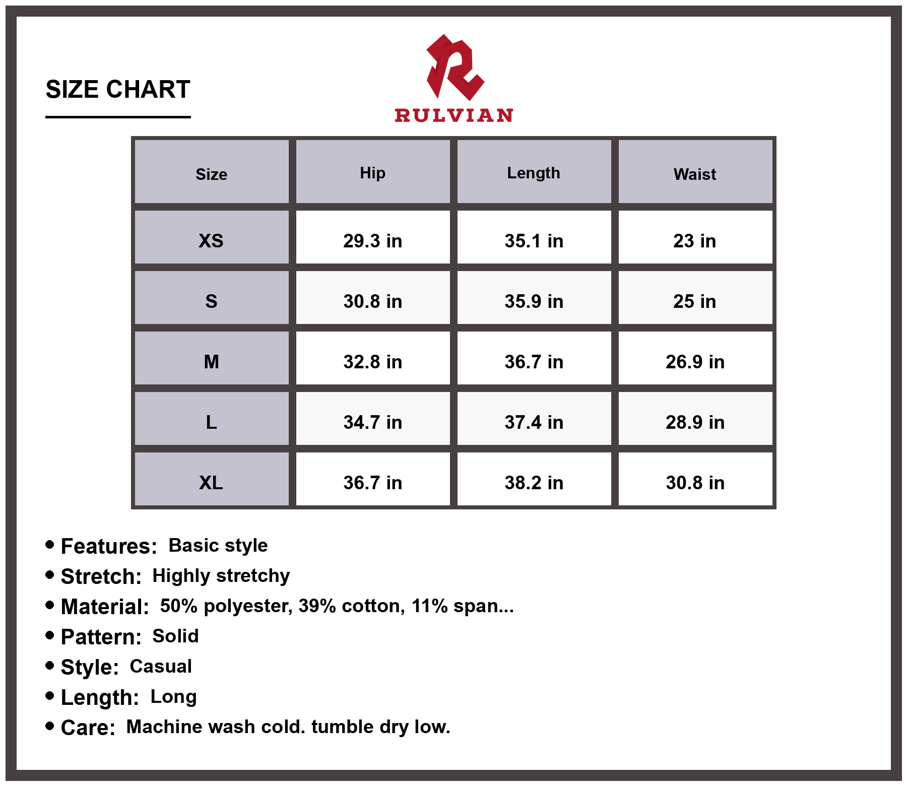 Size Chart - Women's High Waist Cropped Jeans Highly Stretchy Solid Color Premium Durable Casual Everyday Fashion Versatile Modern