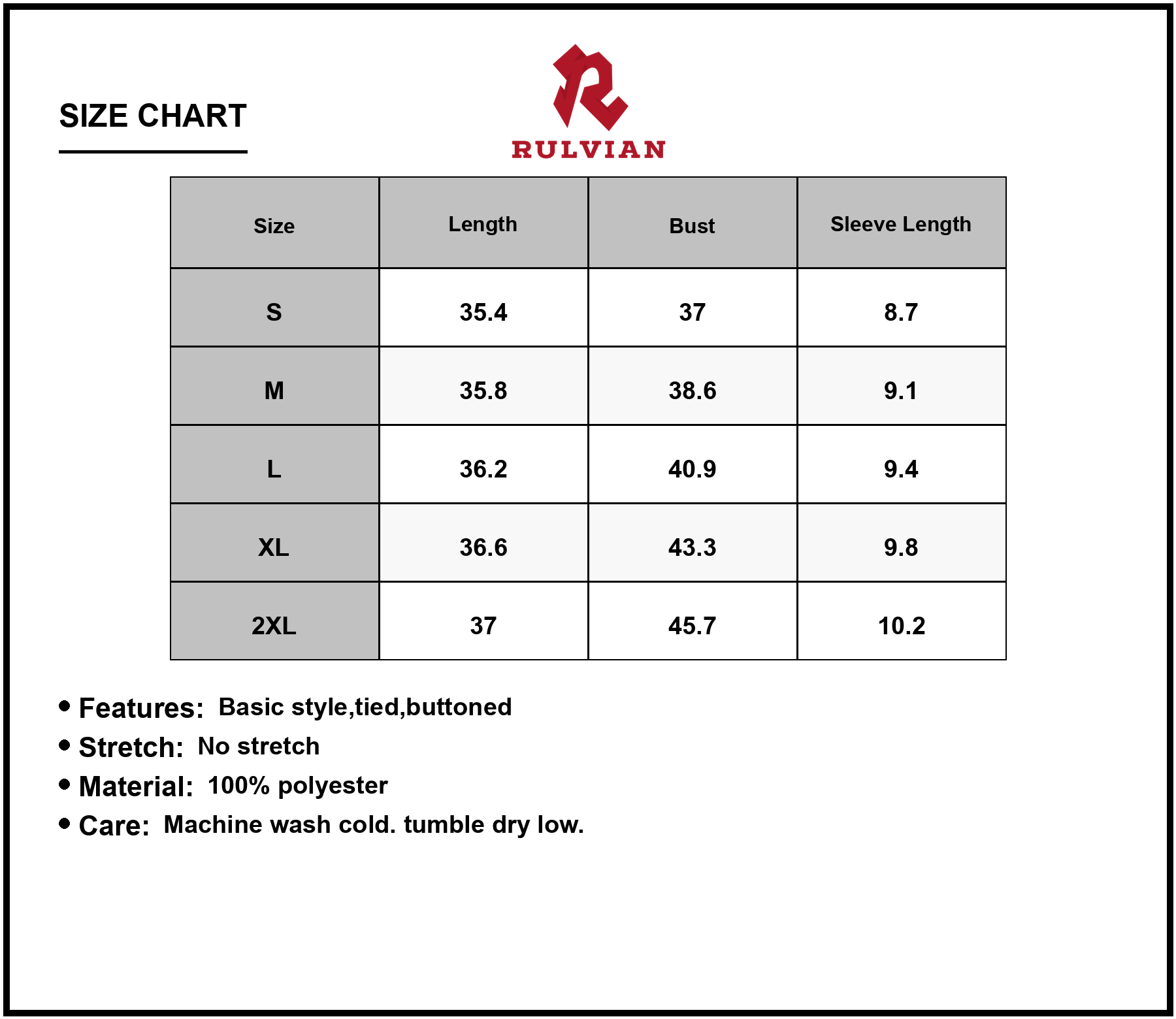 Size Chart - Women's Button Detail Shift Dress with Tie Sleeves 100% Polyester Fabric Silhouette for Comfort and Easy Care